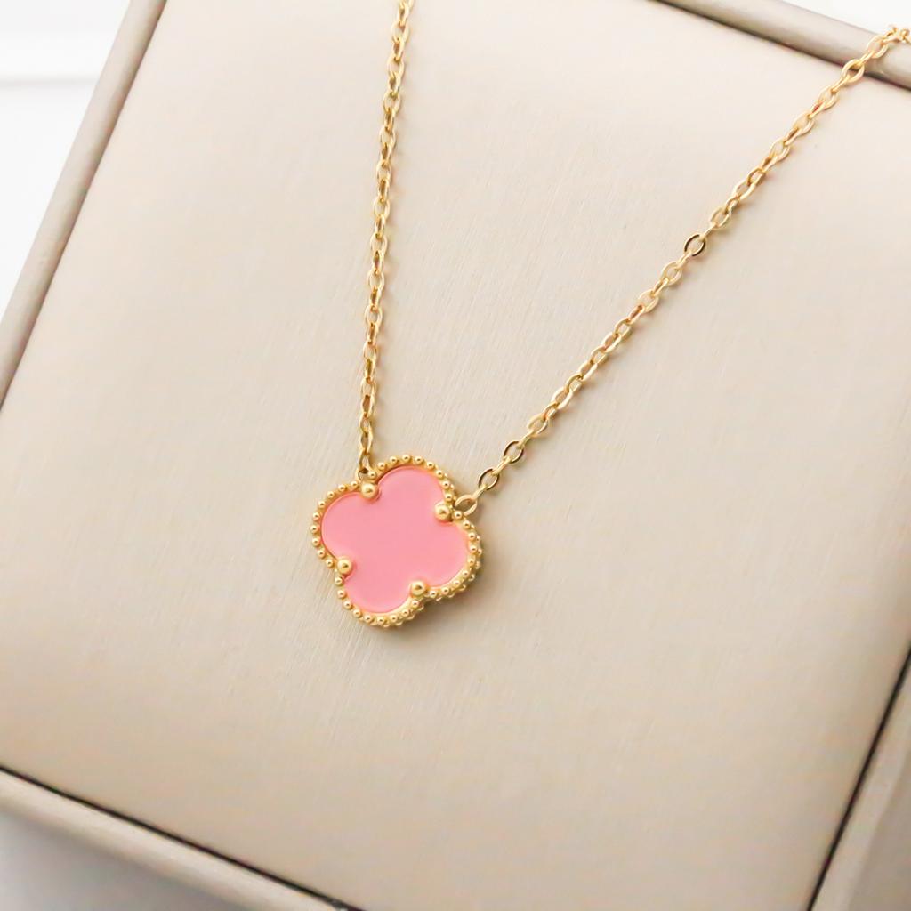 Женское простое ожерелье из титановой стали с двухсторонним кулоном в виде четырехлистного клевера, 15 мм, цепочка-колье из титановой стали, украшение от интернет-звезды