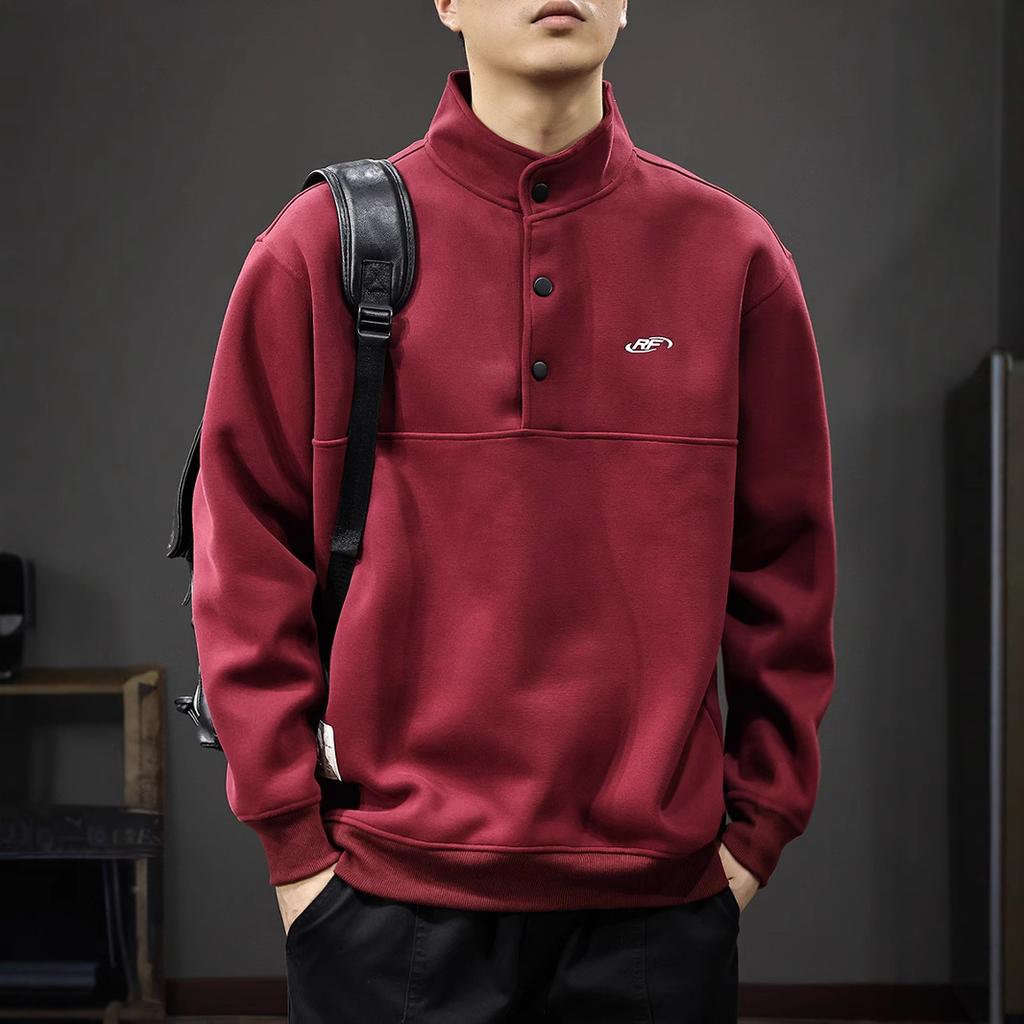 Осенний полуоткрытый стоячий воротник свитер мужской тяжелый свободный большой размер топ американский повседневный пуловер куртка