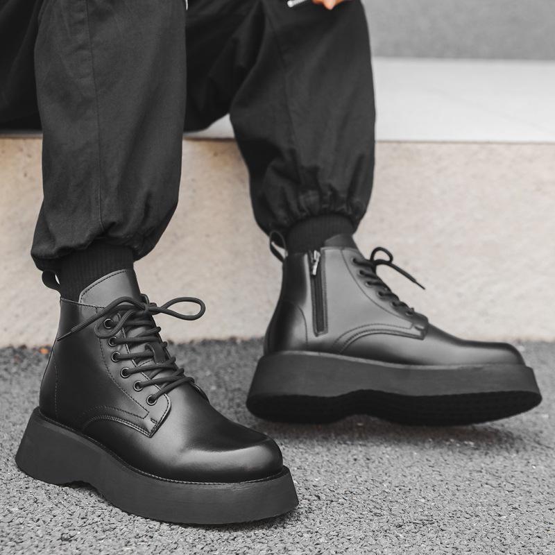 Мужские ботинки мартин новые универсальные на толстой подошве увеличивающие рост осенне-зимние бархатные высокие ботинки в стиле милитари мужская обувь 22611-J