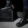 Winter Men Motorcycle Boots  Fashion Mid-Calf Punk Rock Punk Shoes Mens PU Leather Black High Top Casual Boot Man