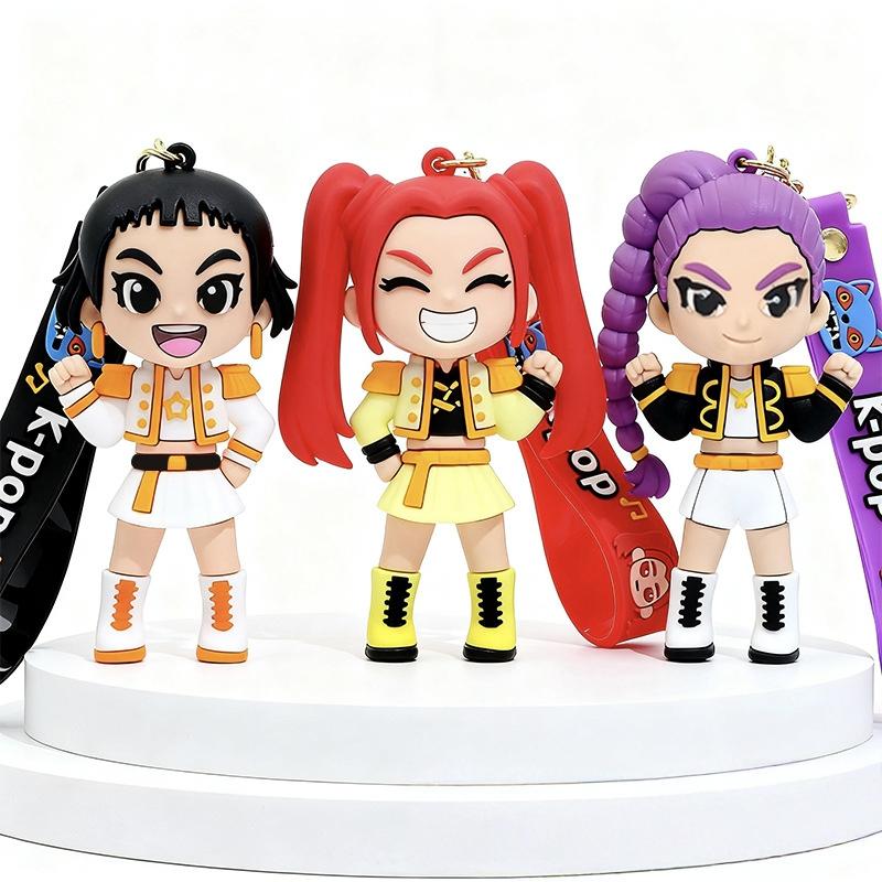 Warrior Girls Keyring Keychains Anime Movie Rumi Mira Zoey Keychain PVC Figure Pendant for Bag Backpack Charms Kids Gifts