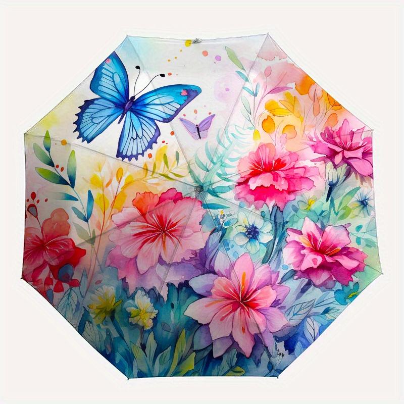 Watercolor Butterfly and Flowers Circular Wall Art Print Umbrella, Christmas Gift Y104