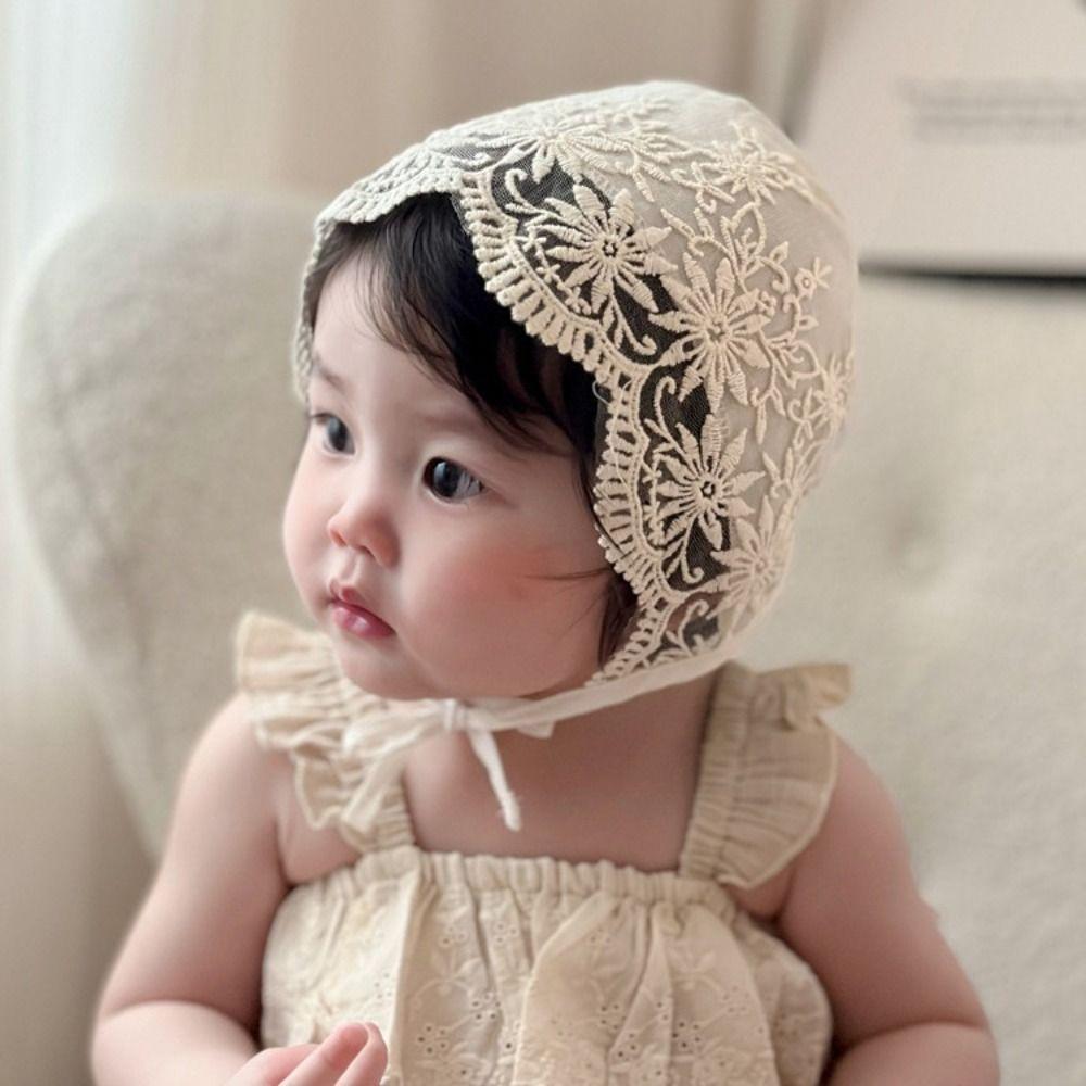 White Infant Lace Hat Flower Girl Bonnet Cap Cute Baby Lace Hat Newborn