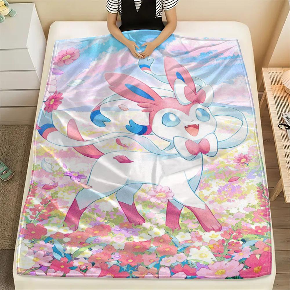 Sylveon Flannel Blanket with Prints Warm Comfortable for Sofas Beds Travel.-TING