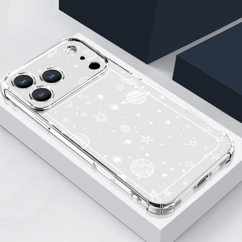 Чехол для телефона со звездным и лунным узором для iPhone 17e 17 16 15 Pro Max 14 13 Pro 16 Ударопрочный Прозрачный Мягкий ТПУ Карман для карты Задняя крышка