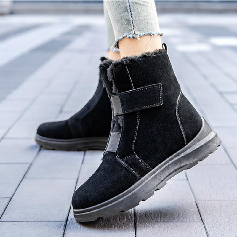 Женские теплые длинные плюшевые зимние ботинки, зима 2023, замшевые ботильоны с крючками и петлями, женские большие размеры, хлопковая обувь на нескользящей платформе, женская обувь