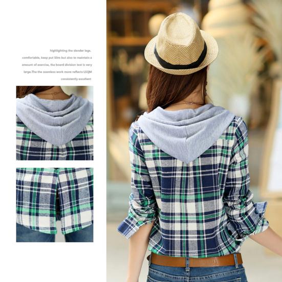 Хлопковая свободная женская рубашка с длинным рукавом, классическая клетчатая рубашка на пуговицах с капюшоном, пальто