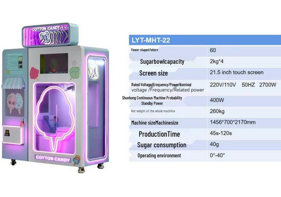 Coin-Operated Automatic Cotton Candy Machine: 60-Color, Cash/Credit Swipe Smart Vending