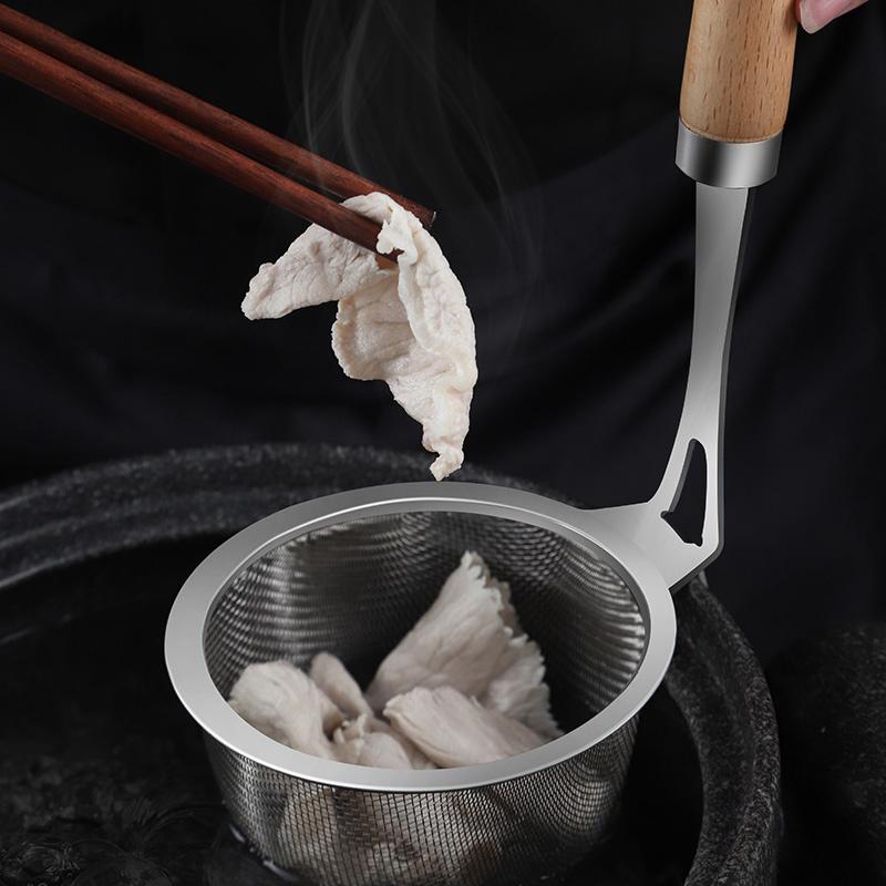 Нержавеющая сталь Кастрюля Дуршлаг Лапша Глубокий Дренаж Корзина для жарки Ситечко для раковины С деревянной ручкой Для французской кулинарной ложки
