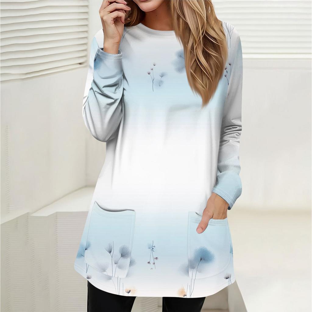 Женская толстовка, пуловер, спортивная одежда, карман, принт, повседневный топ с круглым вырезом и длинными рукавами