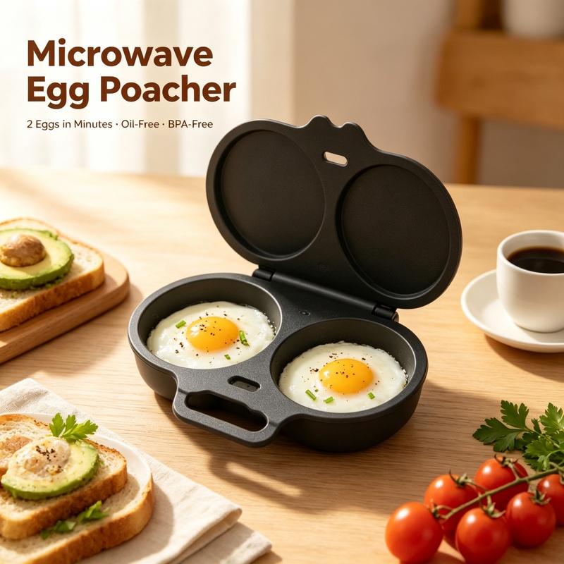 Microwave Egg Poacher Dual Cavity Breakfast Maker with Lid Handle Food Grade Oil Free Cooking Egg Cooker Mold Kitchen Tool 20261