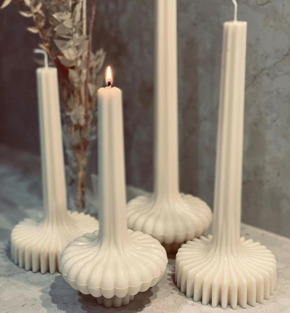 DIY Aesthetic Ribbed Pillar Candle Mold for Making Wedding Tall Striped Taper Soy Wax Sculptural Column Acrylic Plastic Mould