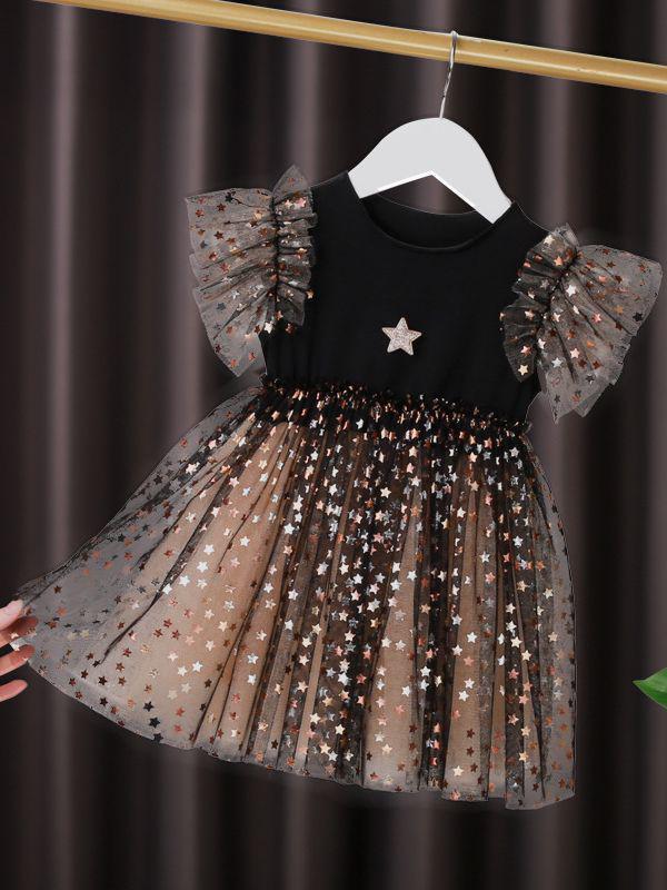 2024 Spring/Summer Girls' Sequin Mesh Princess Dress - Korean-Style Elegant Puffy Skirt