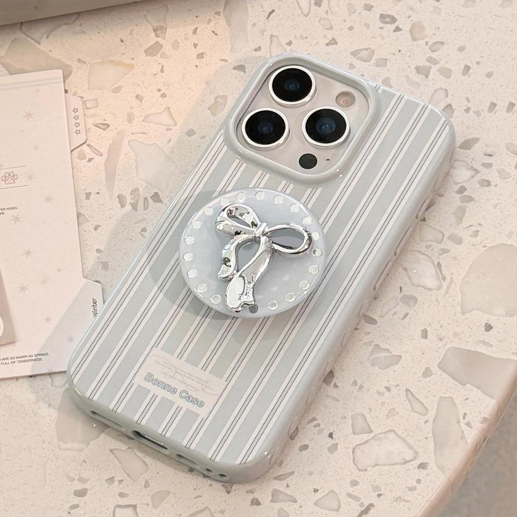 Серебристый чехол-подставка с бантом для iPhone 17 и iPhone 17 Pro Max