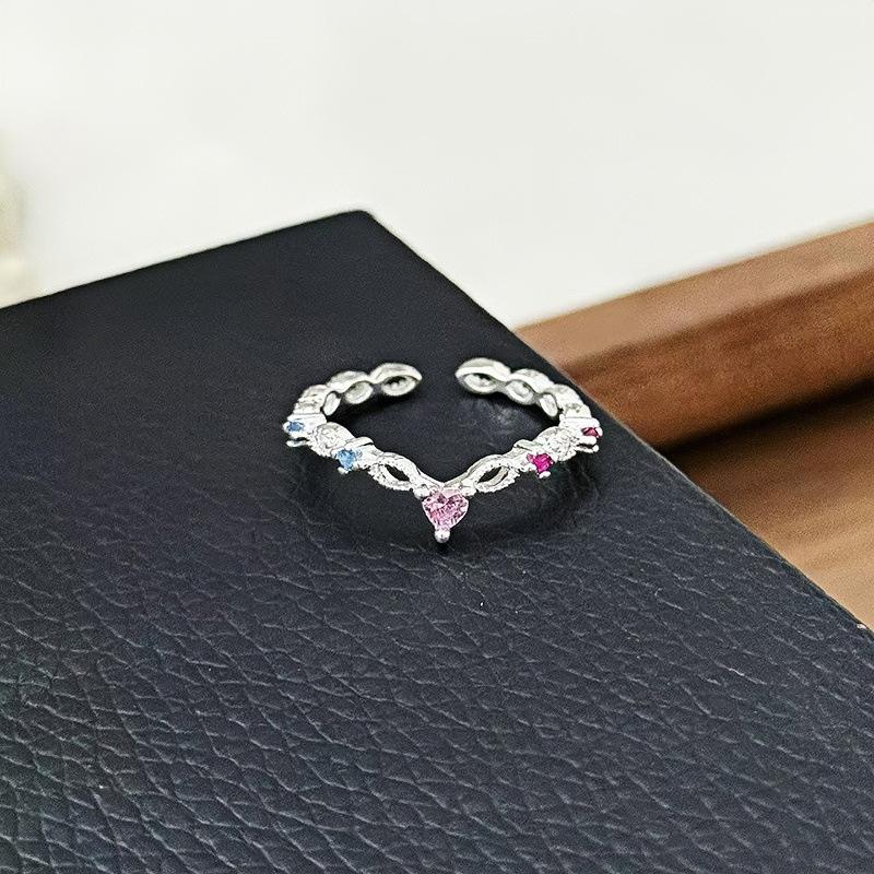 Простое кружевное кольцо с рядом цирконов и бриллиантов, открытое, женское, с индивидуальностью, легкой роскошью, нишевое, изысканное