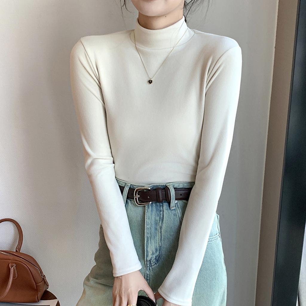 Women's Solid Color Solid Color Semi High Neck Slim Fit Base Shirt With Long Sleeve Tight T-shirt