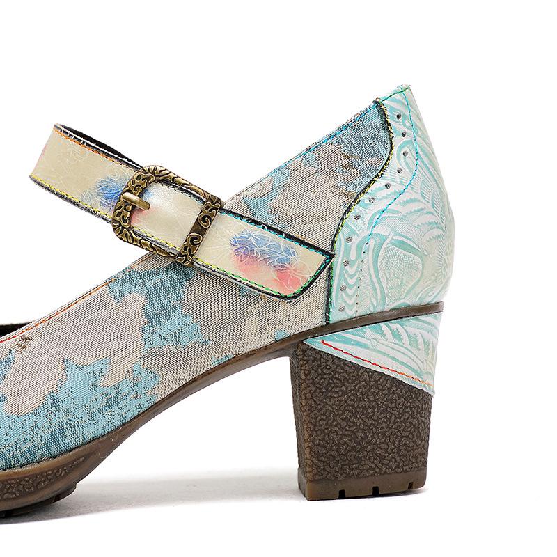 Johnature Туфли-лодочки из натуральной кожи на высоком каблуке с тиснением в стиле ретро и ручной росписью, универсальная женская обувь