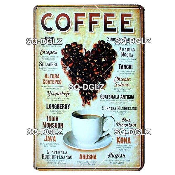 [SQ-DGLZ]COFFEE Menu Metal Sign Vintage Plaque Plate Decor For Pub Bar Wall Decor Break Coffee Tin Signs Retro Cafe Poster