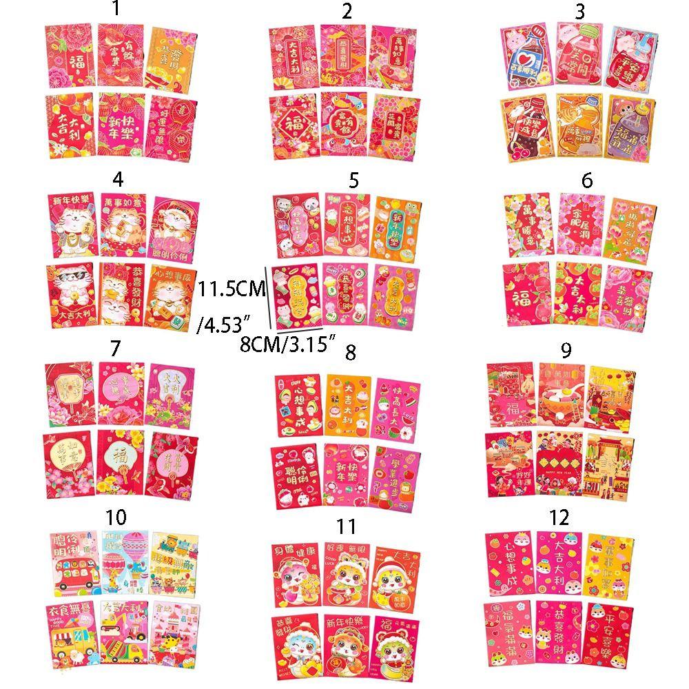 6 Pcs Cute 2025 Red Envelope Bag Cartooon New Year Red Packet Lucky Red Pocket  Weeding