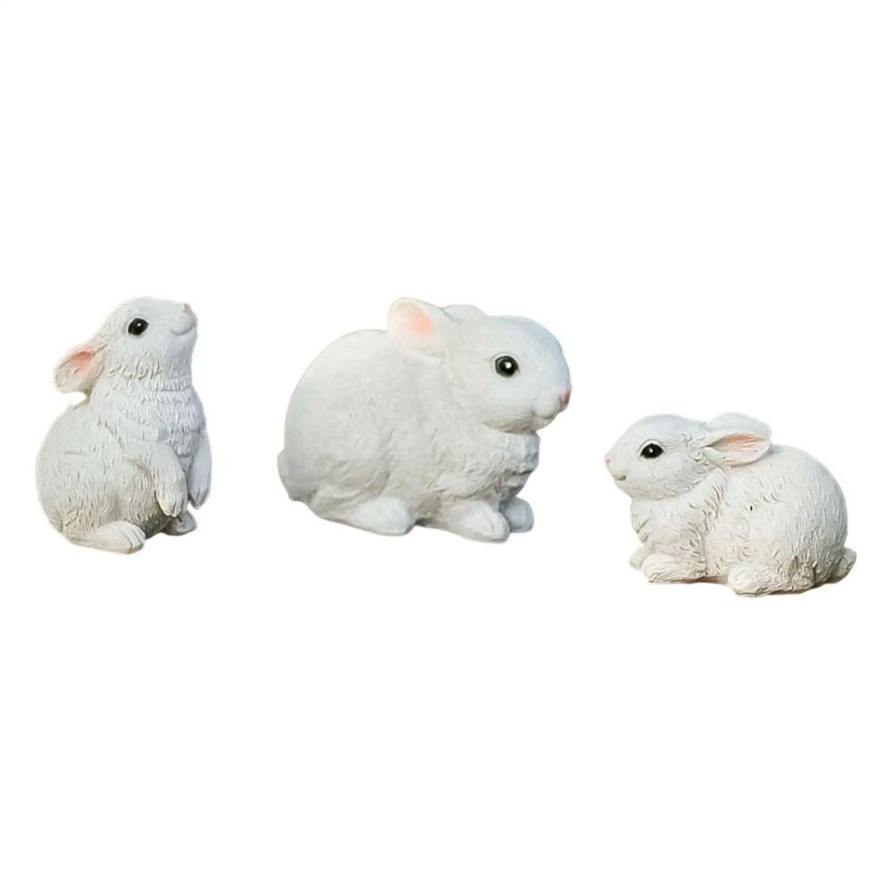 3pcs Cute Bunny Figurines Lovely Miniature Rabbit Statue Crafts Animal Sculptures Cabinet