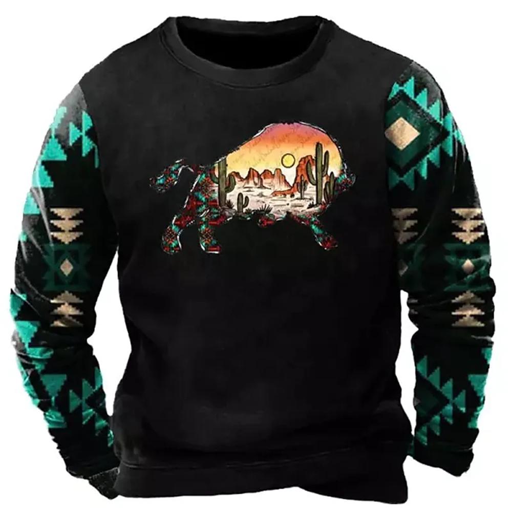 Винтажная футболка из хлопка с длинным рукавом, мужские топы 5xl, этническая футболка с племенным принтом, весенняя дышащая свободная мужская рубашка, одежда