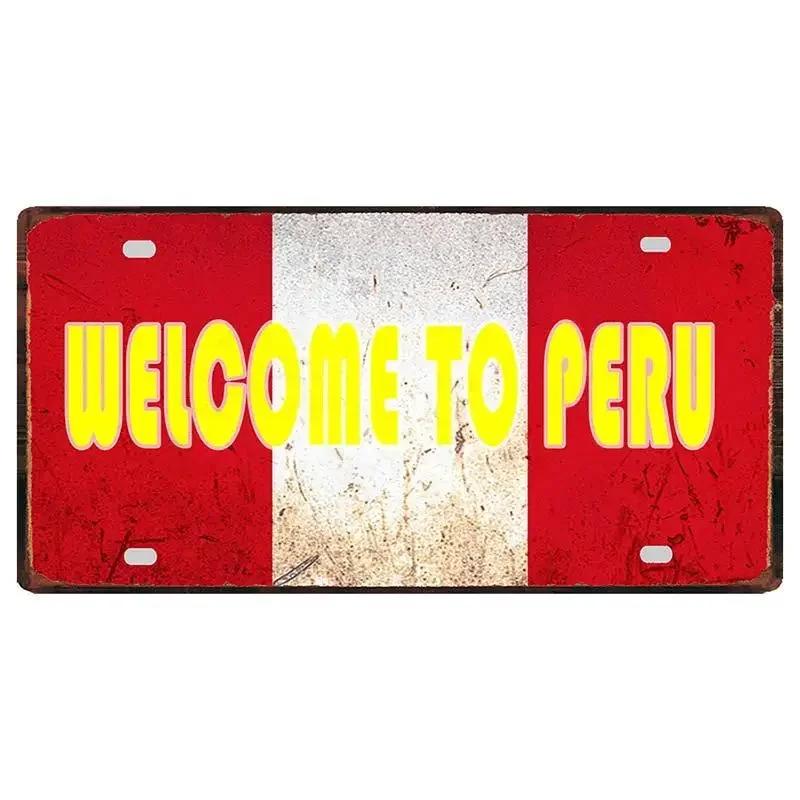 Peru Lima Cusco Car License Pate Retro Rusted  Art Front Vanity Tag Wall Poster Decor for Bar Garage Home Decoration Plaques