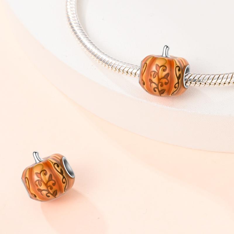 Halloween Pumpkin Series 925 Silver Orange Harvest Charms Beads For Bracelet For Women Jewelry Making Gift