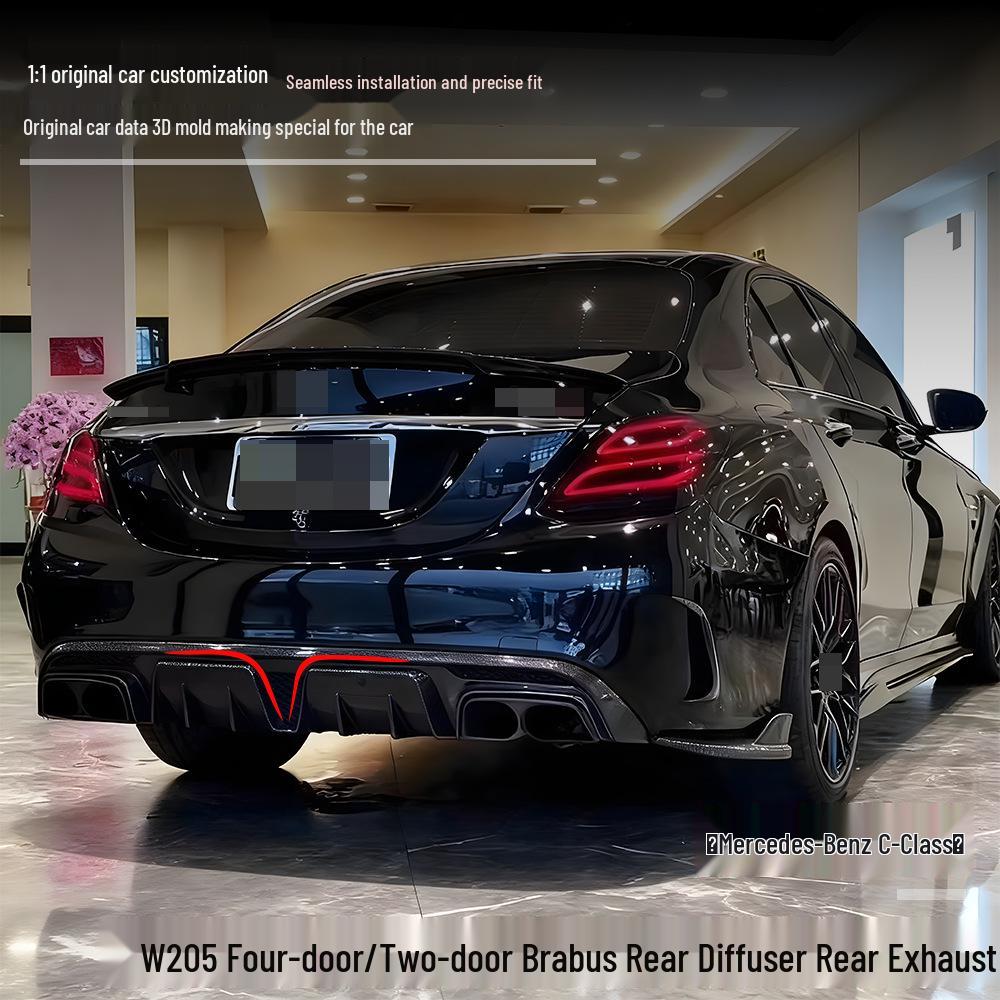 Compatible with 2015-2018 Mercedes-Benz C-Class W205 Two/Four-Door Brabus Rear Diffuser & Exhaust Tips.