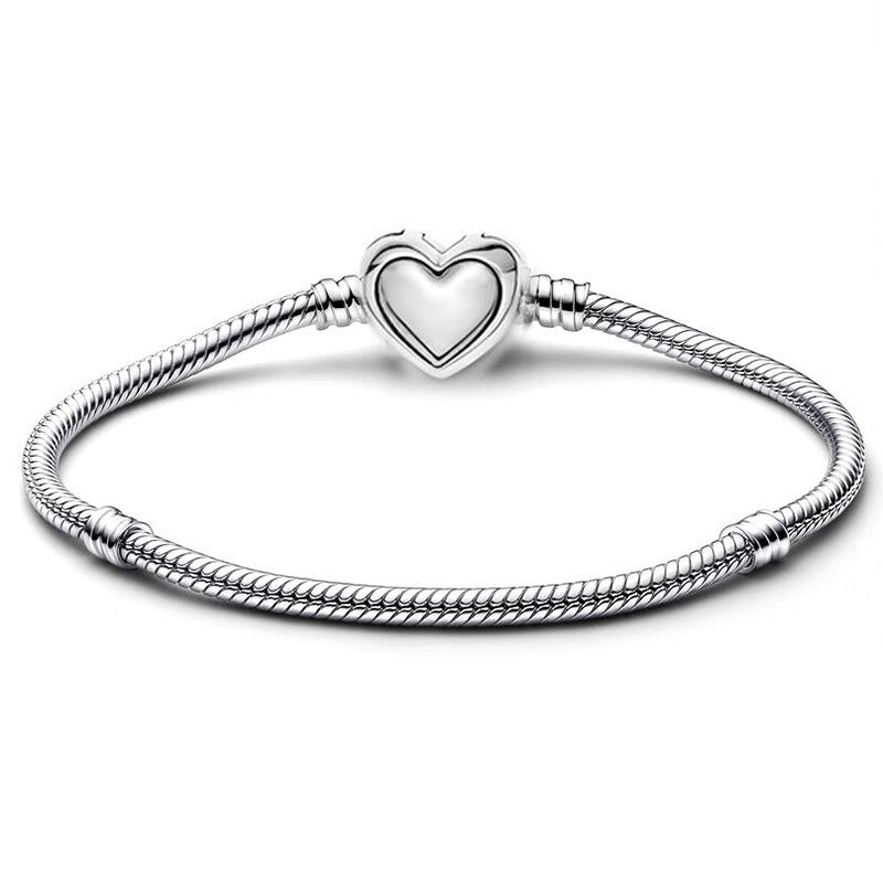 Rz Authentic 925 Sterling Silver Charm Snake Chain Bracelet Bangle Women's Romantic Party Accessories Fashion Gift