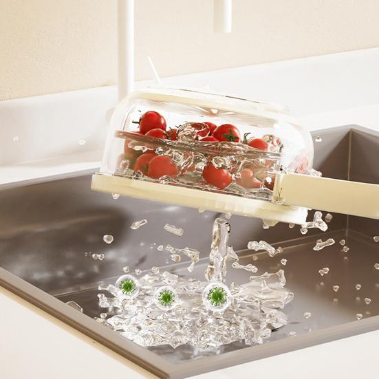 Многофункциональная дренажная корзина для пищевых продуктов со складной ручкой, штабелируемая корзина для хранения фруктов и овощей, не содержащая бисфенола А, с крышкой