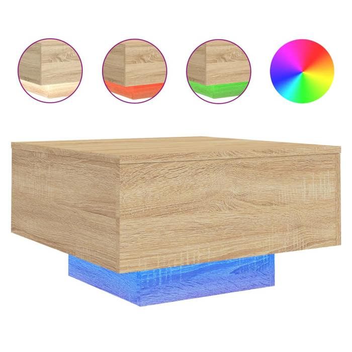 VidaXL Table Basse avec Lumières LED, Table d'Appoint, Bout de Canapé, Meuble de Salon Salle de Séjour, Moderne, Chêne 836576