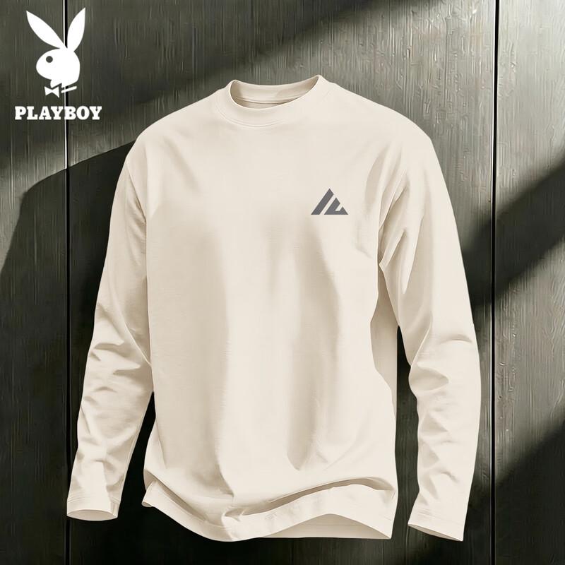 Playboy Men's Long-Sleeve Pure Cotton Crew-Neck T-Shirt