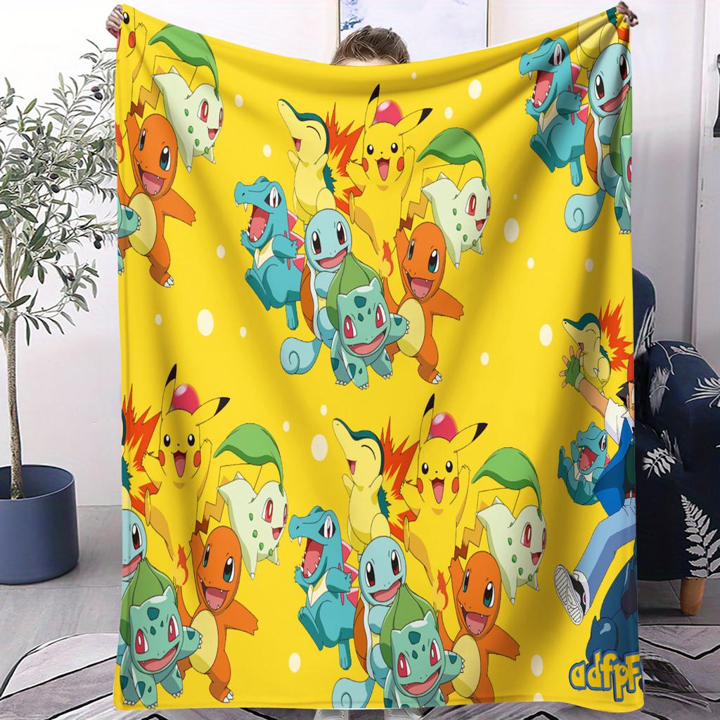 Trendy Pikachu Pokemon Printed Small Cover Blanket Cute Anime Soft Durable For Home Office Car Nap Travel Fan Gift All Seasons