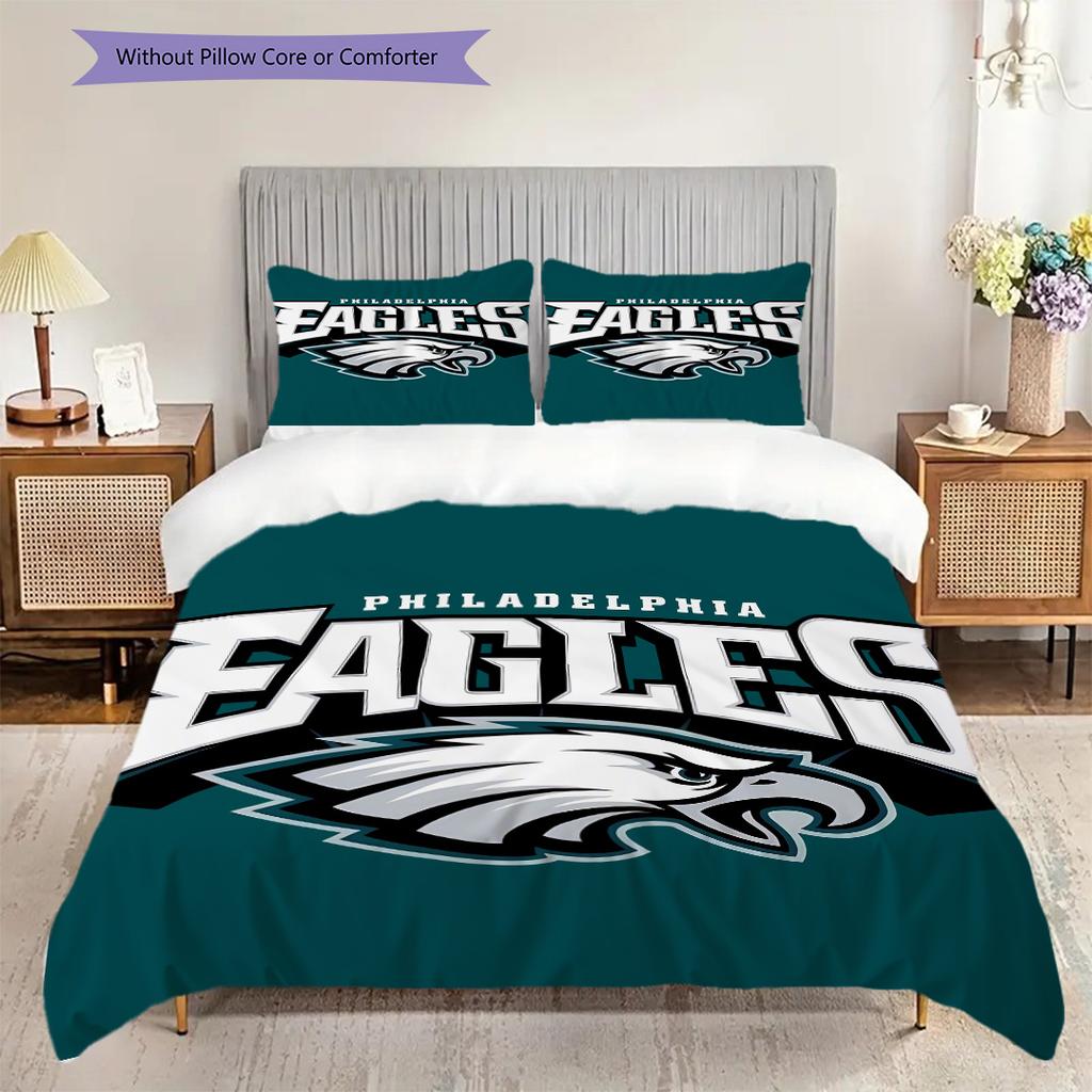 Постельное белье с узором Philadelphia Eagles Комплект одеял Покрывало Наволочка Домашний Декор Подарок на День Рождения (1 пододеяльник + 2 наволочки, без наполнителя)