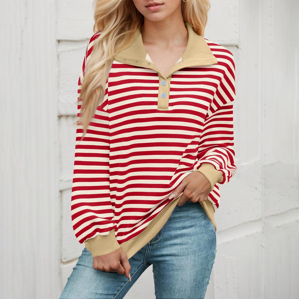 Женские свободные топы с длинными рукавами и V-образным вырезом в полоску, свитшот, футболка с длинными рукавами и цветными блоками, повседневные топы