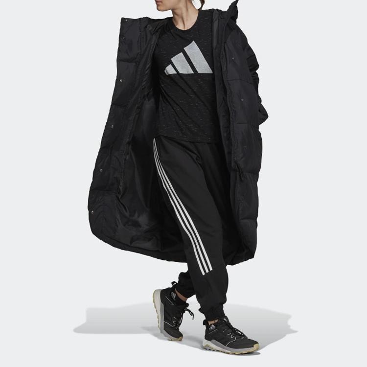 adidas Женское большое пуховое пальто с застежкой-молнией и капюшоном, среднее женское пальто черного цвета GT6539