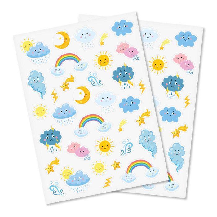 Gommettes pour Enfants - Kawaï - Météo - 68 pièces - Autocollants multicolores - Créativité