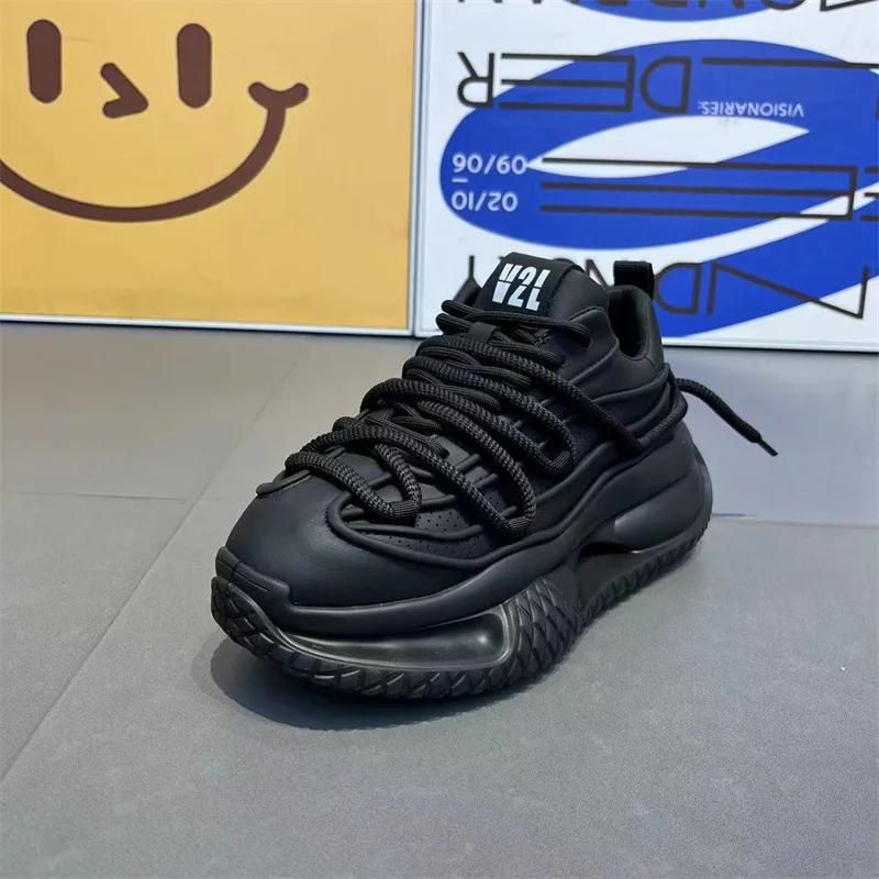 2024 Popular Men's Trendy Solid Color Casual Shoes, Thick Soled, Height Increasing, Wear-resistant Running Sports Shoes Sneakers