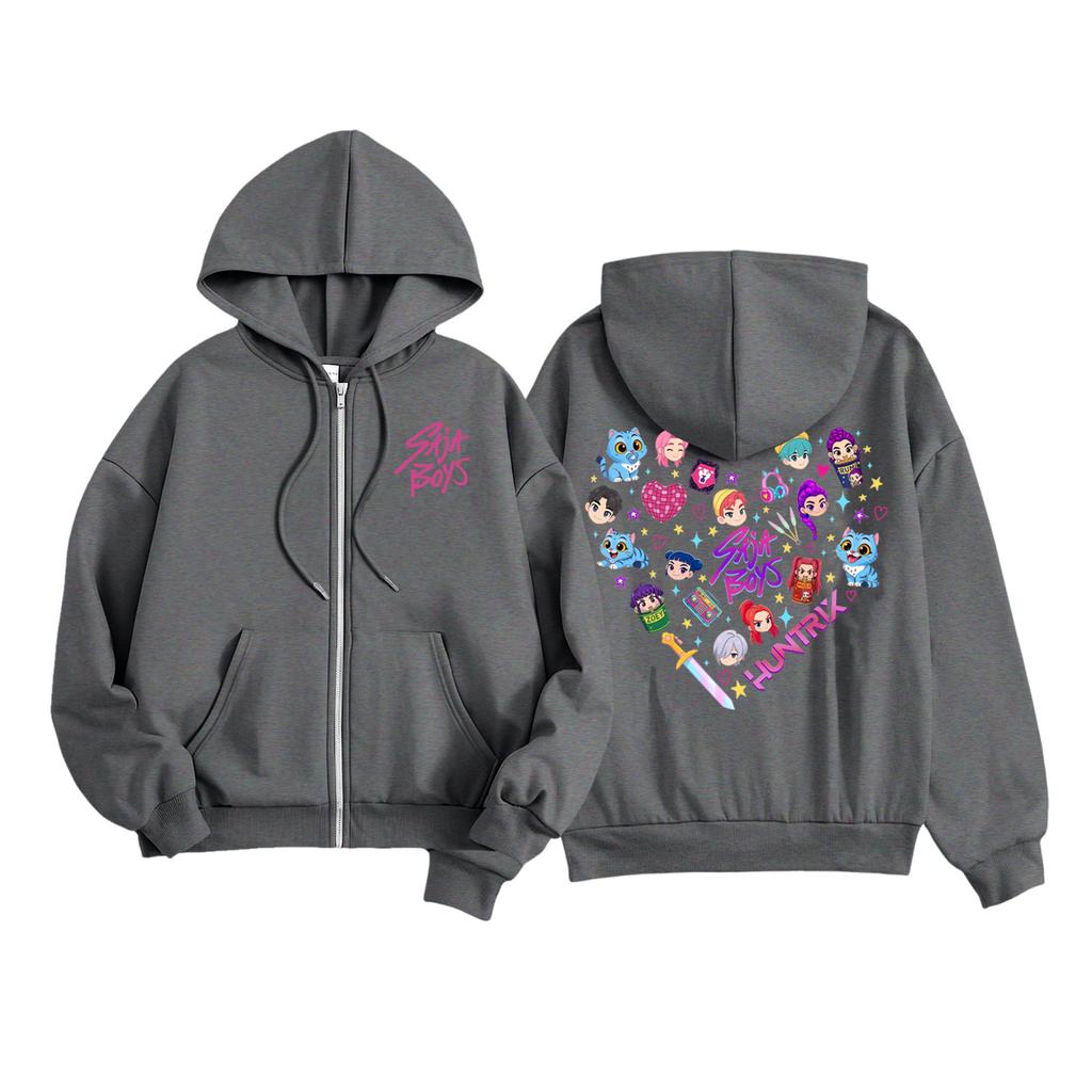 Детская модная женская легкая толстовка с длинными рукавами, застежкой-молнией, принтом и карманами.