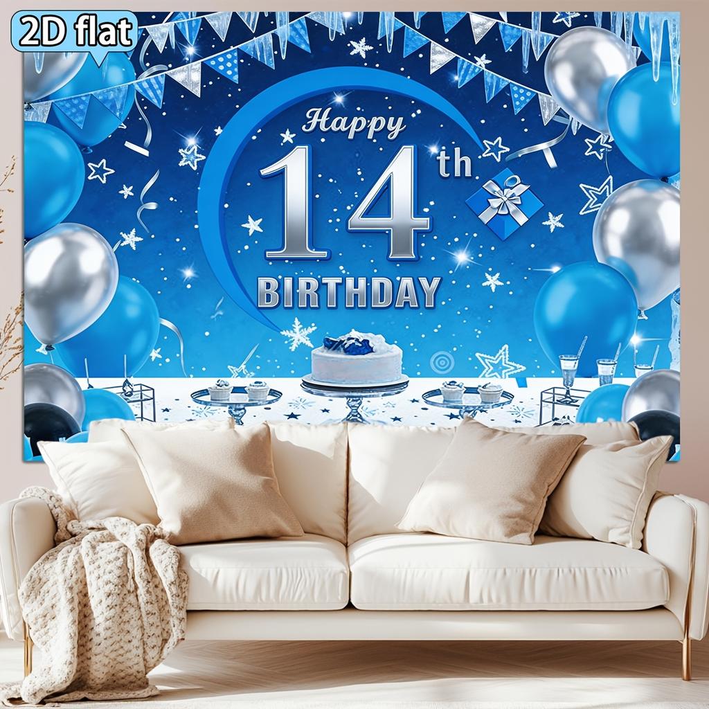 2D plane 14th birthday theme background fabric blue and white color birthday decoration party decoration polyester fiber