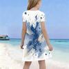Girls Round Neck Short Sleeve Abstract Printed Blue Beige White A Line Flared Dress