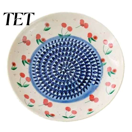 Tomato Grater Plate Ceramic Garlic Plate, Fruit Print Ginger Cheese Manual Grinder, Safe Grinding Disc Multi-function Kitchen Mincer Dish for