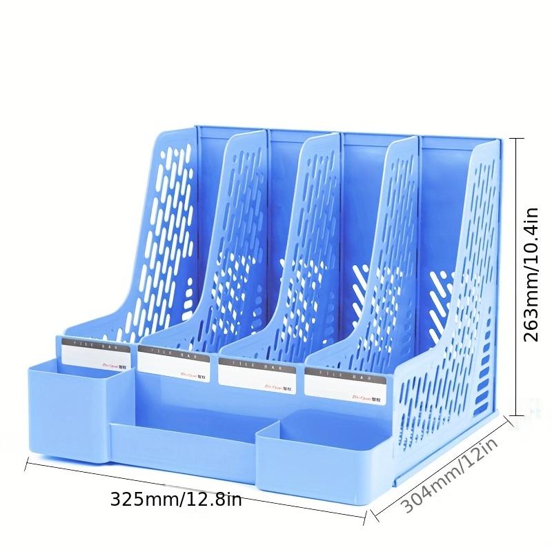 Thickened Four-Section File Holder Desktop File Organizer Box with Pen Cup, Made of PP Material, for Office Supplies