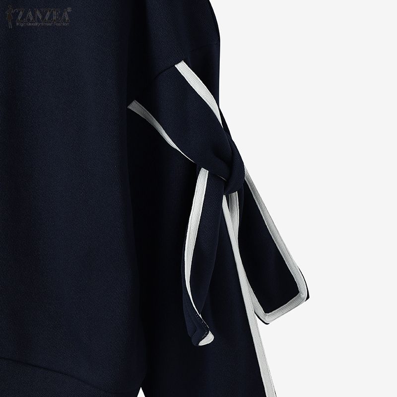 ZANZEA Женские повседневные свитшоты с отложным воротником, длинными рукавами и лоскутным дизайном