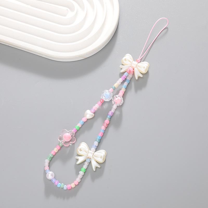 Korean Love Heart Beaded Phone Chain & Keychain Set for Women