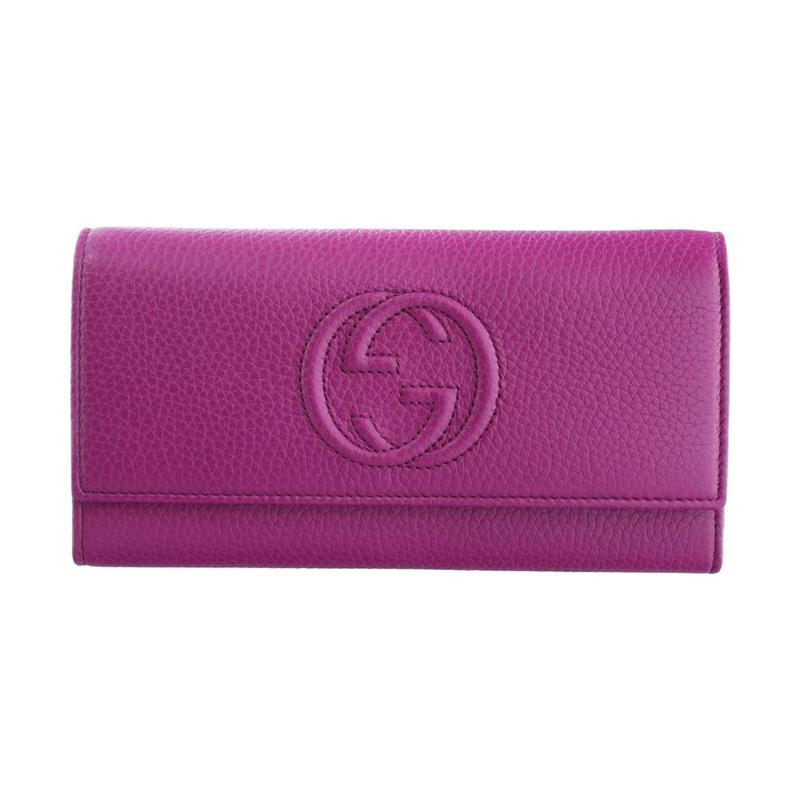 Gucci Длинный тисненый кожаный кошелек с логотипом женский розовый