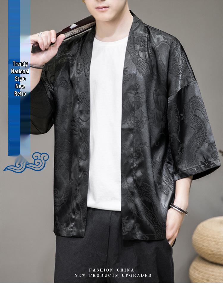 Men's Chinese Dragon Pattern Sun Protection Cardigan - Lightweight Summer Ethnic Style Cloak