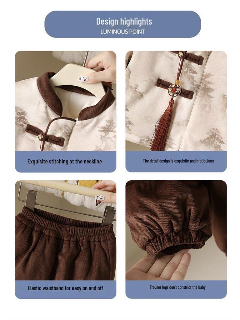 Зимний двухпредметный комплект из флиса в китайском стиле для младенцев и малышей