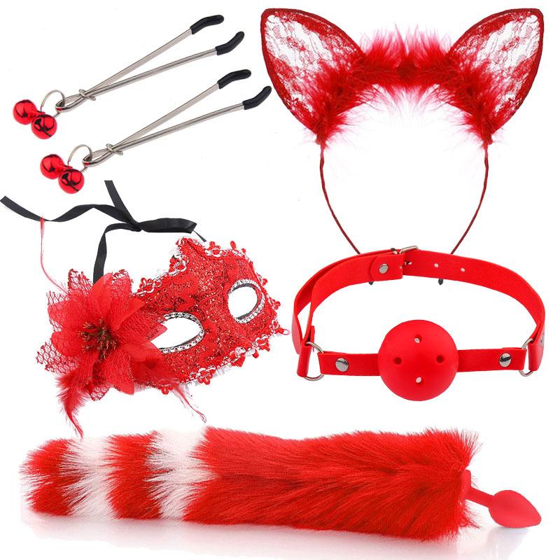 Popular  Hot Sell  Sex Lesbian Cat Ears Hair Band Nipple Clip Plug Anal Adult fox Cat Tail Anal Butt  Plug Sex Toys for Woman