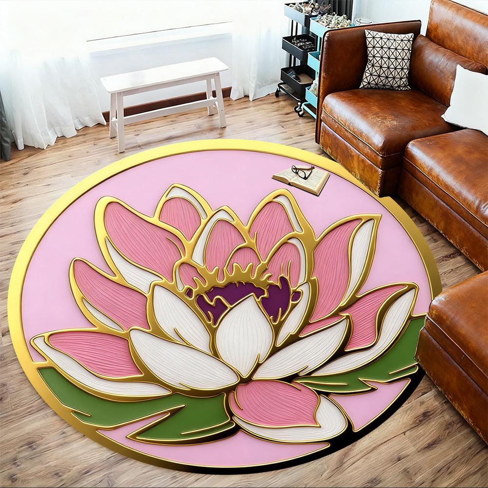 1pc Lotus Flower Round Chair mat office Area Rug - Non-Slip, Floor Mat for Office, Bedroom, Ideal home decor gift p0105069